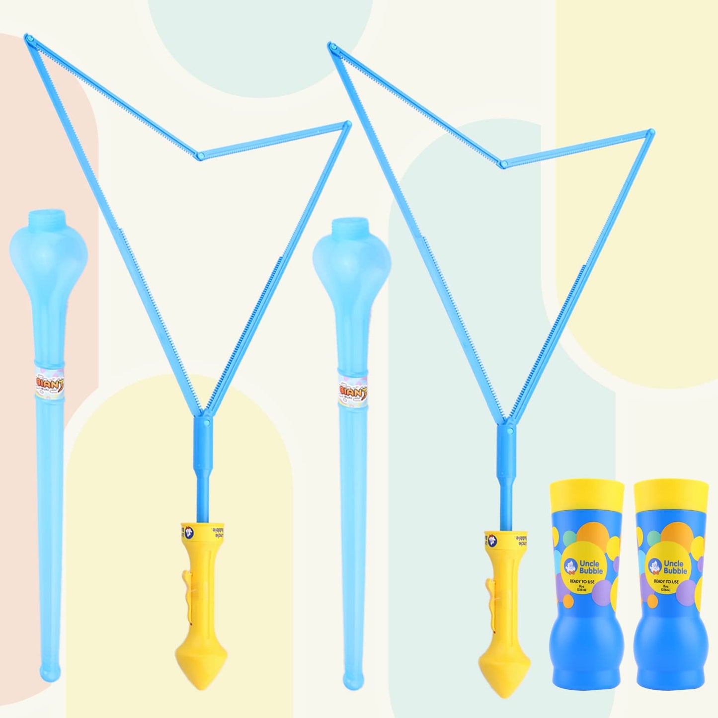 Uncle Bubble 2 Sets Giant Bubble Wands - Includes 2 Big Bubble decorative replica blade and 8oz Uncle Bubble Ultra Bubble Solution