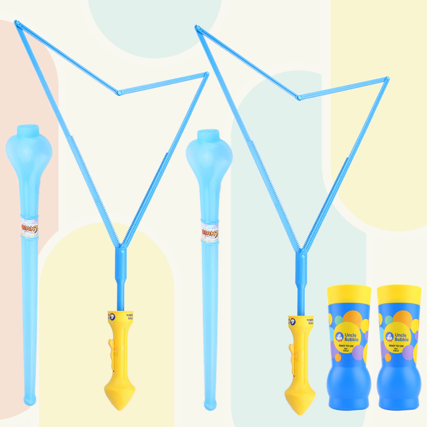 Uncle Bubble 2 Sets Giant Bubble Wands - Includes 2 Big Bubble decorative replica blade and 8oz Uncle Bubble Ultra Bubble Solution