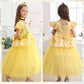 Luzlen Belle Costume For Girls Yellow Princess Dress Up Halloween Birthday Party Cosplay Outfits With Accessories Yellow, 6-7Y(Tag 140)