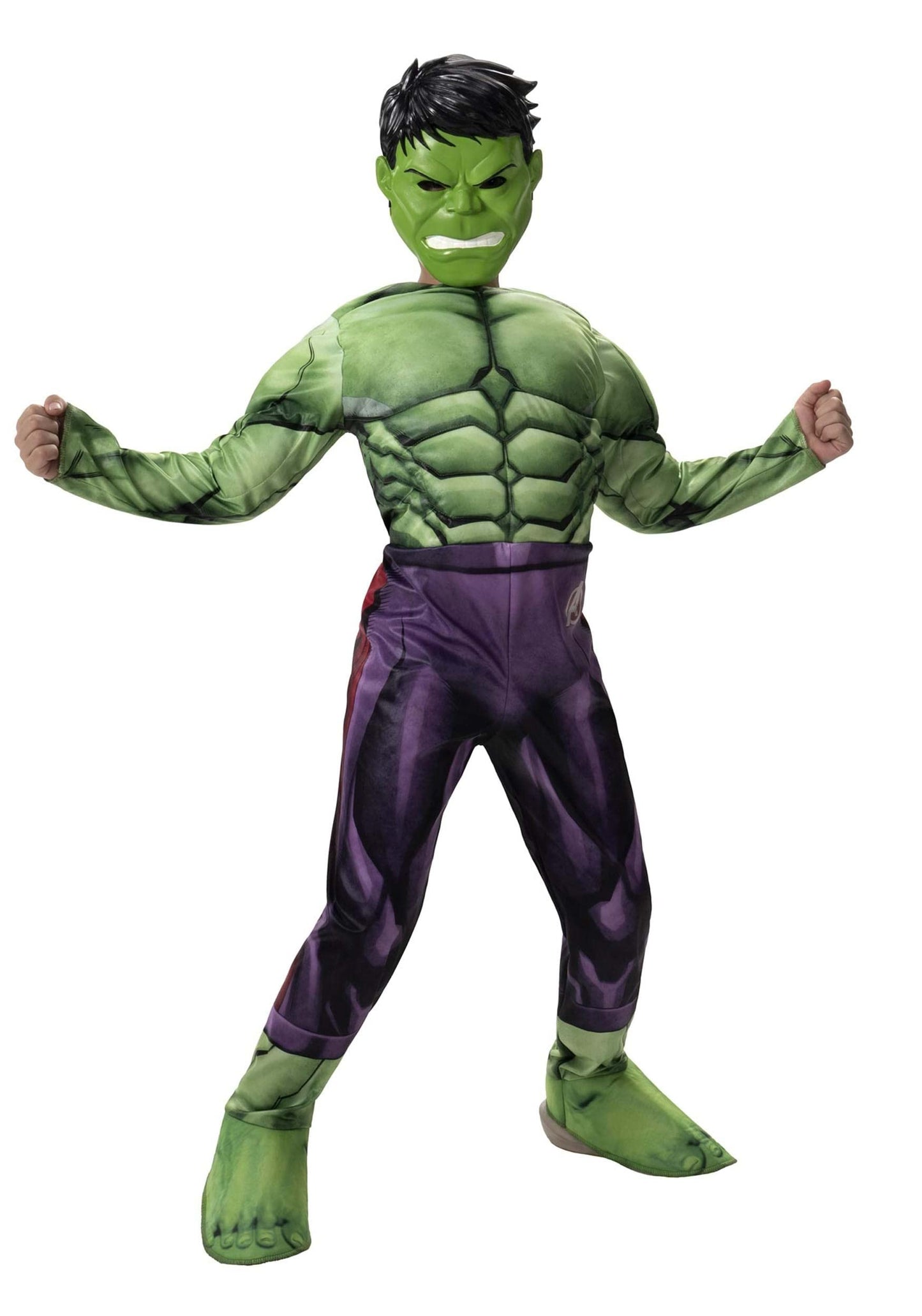 Marvel Hulk Official Youth Halloween Costume - Premium Quality Padded Jumpsuit With Plastic Mask (L) Green
