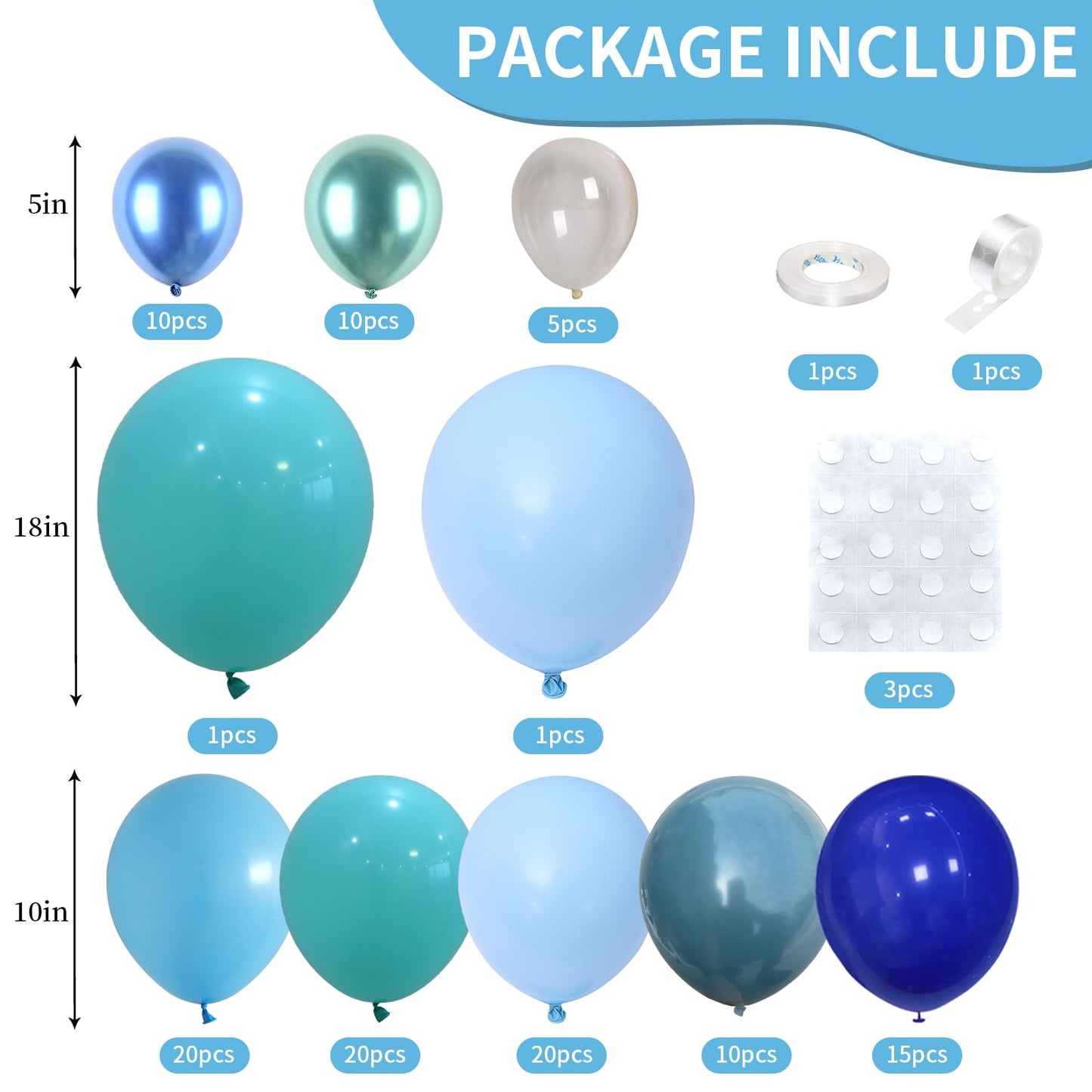 Gresahom Blue Balloons Arch Kit, Slate Teal Blue Royal Blue Turquoise Balloons Garland Kit, Ocean Theme Birthday Party Decoratio