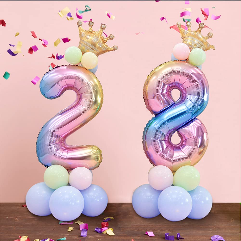 Duile 32''Large Size Rainbow Number 1 Balloon Set Children'S Birthday Party Aluminum Foil Balloon Set (8)