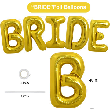 Toniful 40 Inch Large Gold Bride Balloons, Giant Jumbo Helium Foil Mylar Big Bride Balloons Banner For Wedding Marriage Bridal S