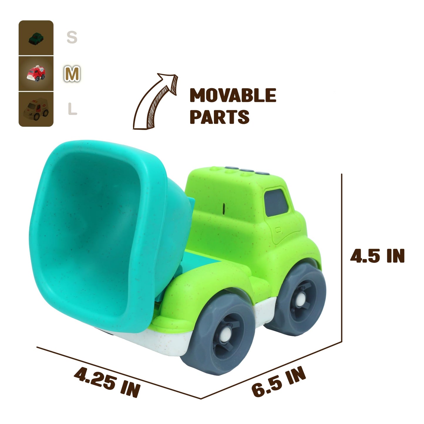Zing Plantastic City Vehicles - Single Pack (Medium Size) - Dump Truck - Made from 40% Wheat Straw Material - Pretend Play Toy f