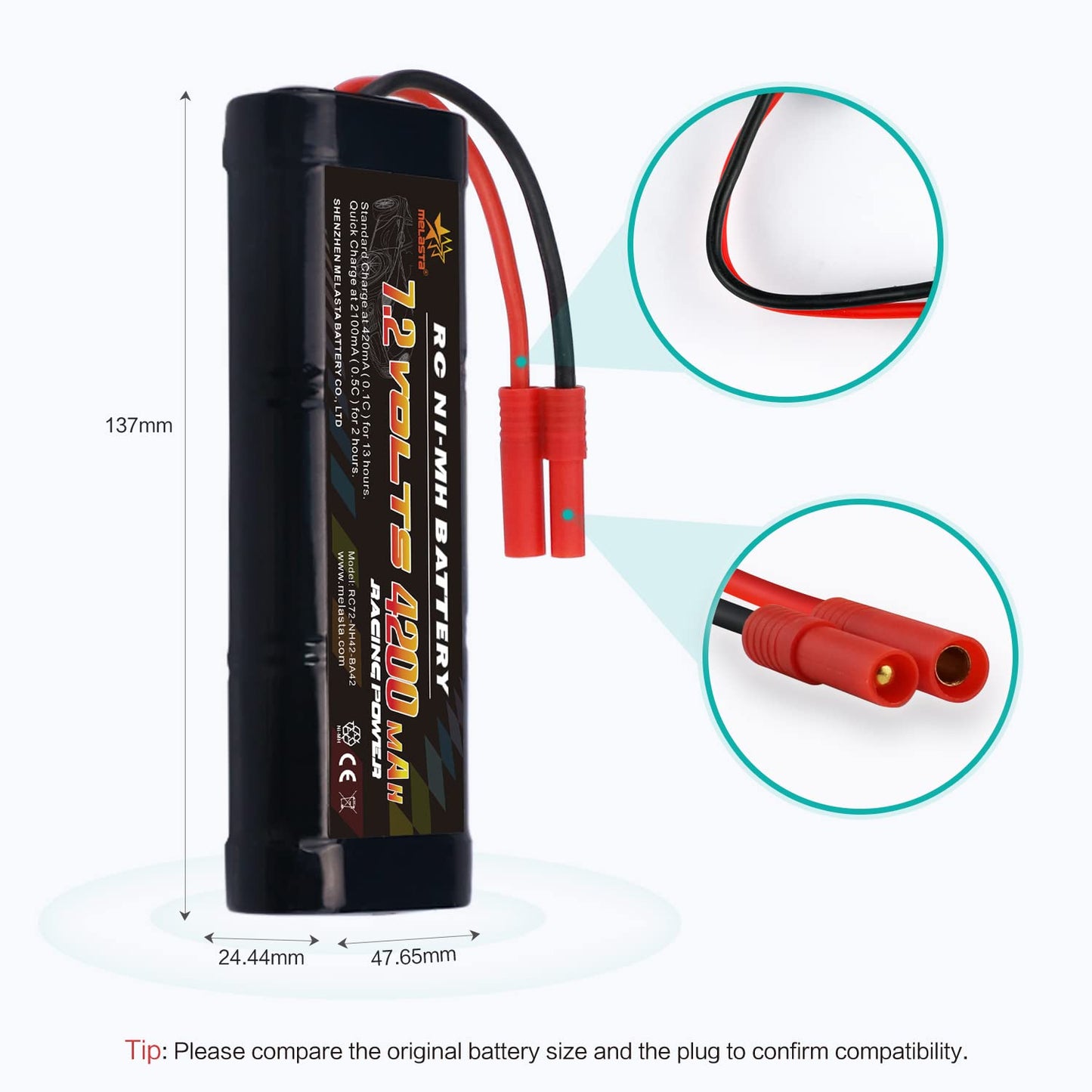 melasta 2pack 7.2V 4200mAh NiMH RC Battery Packs Compatible with Banana Connector for Redcat Racing Vehicles