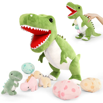 Morismos Giant Dinosaur Stuffed Animal,23.6'' Big Mommy Stuffed Dinosaurwith 3 Baby Dinosaurplush Toys & 3Eggs Plush Inside Its Zipper Tummy,Large Boy Girl Dinosaur Toysfor Kids Birthdaychristmas