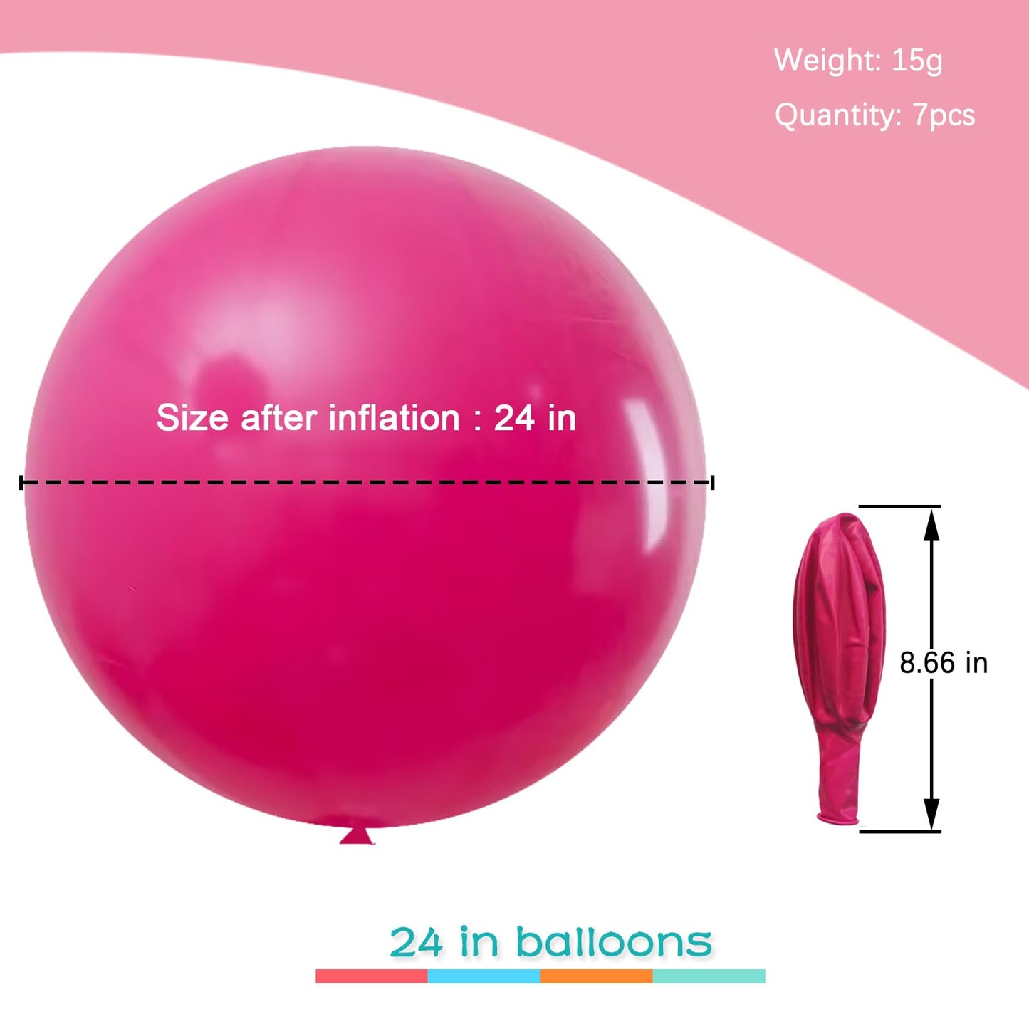 24 Inch Big Round Balloons 7Pcs Thick Giant Balloons For Photo Shoot Wedding Baby Shower Birthday Party Decorations(Hot Pink)