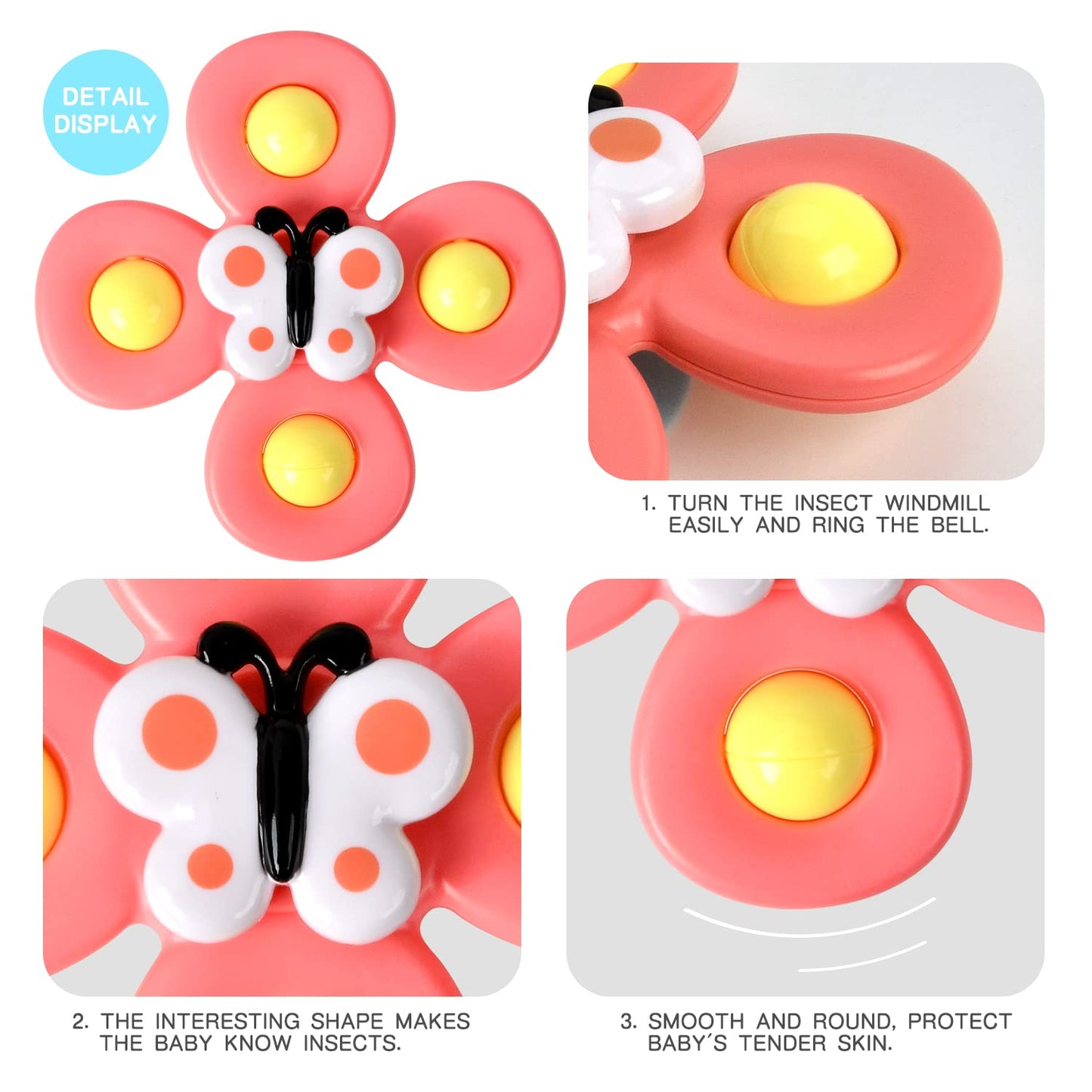 3Pcs Suction Cup Spinner Toys For 1 2 Year Old Boys Spinning Toys 12-18 Months Sensory Toys For Toddlers 1-3 First Birthday Baby Gifts For Girls