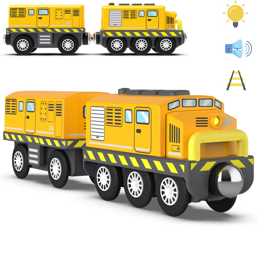 Hyperliving Wooden Train Track Accessories Battery Operated Locomotive Train, Motorized Train For Toddlers With Magnetic Connection