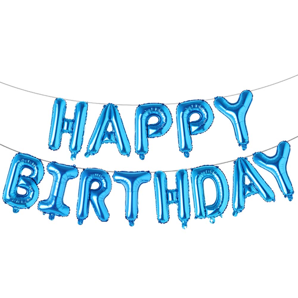 Happy Birthday Balloons, Aluminum Foil Banner Balloons For Birthday Party Decorations And Supplies (Blue)