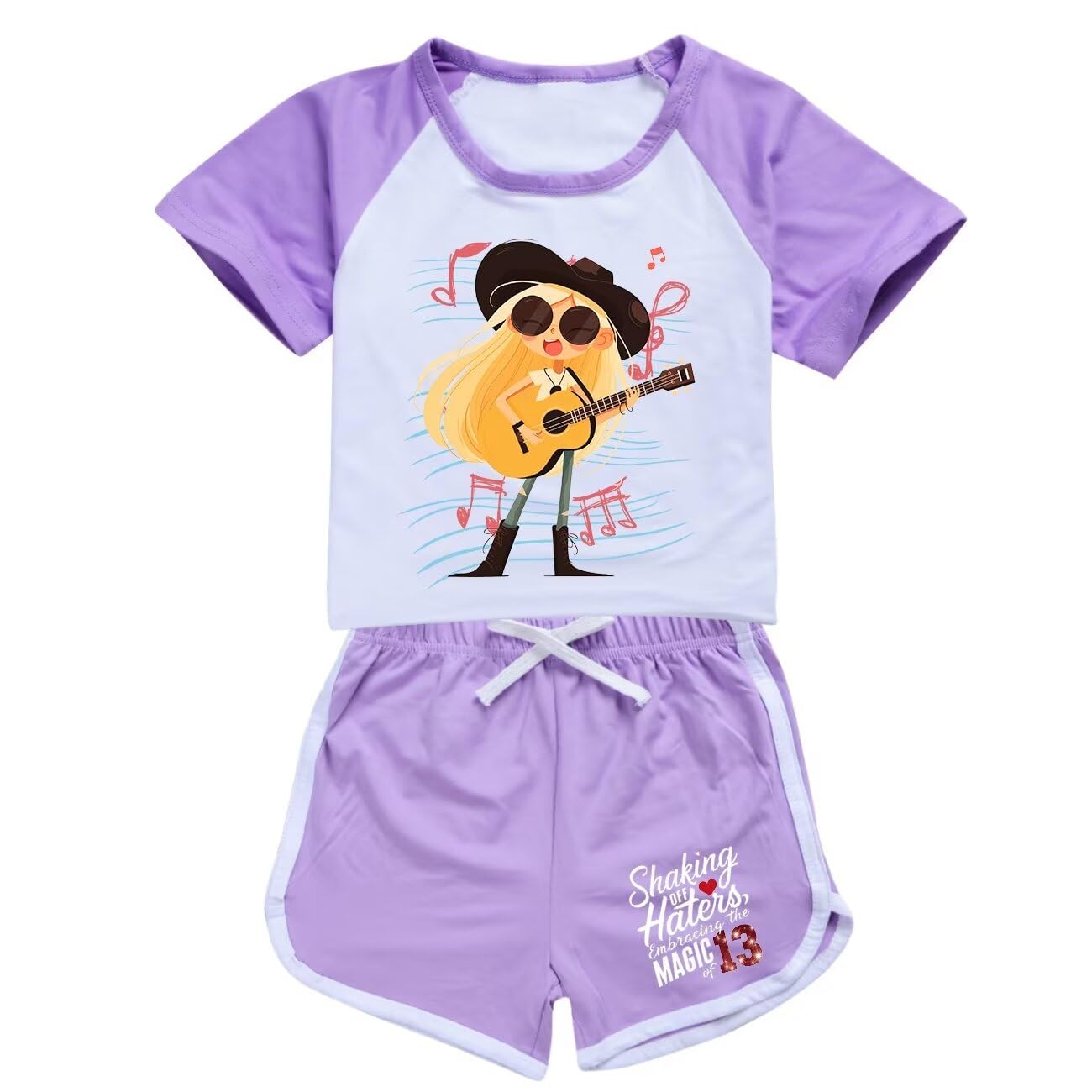 Hecendolame Short Sleeve cute Costume Princess suit Kids Children Girls T-shirt and Shorts Outfit Sets Purple to 3-4years
