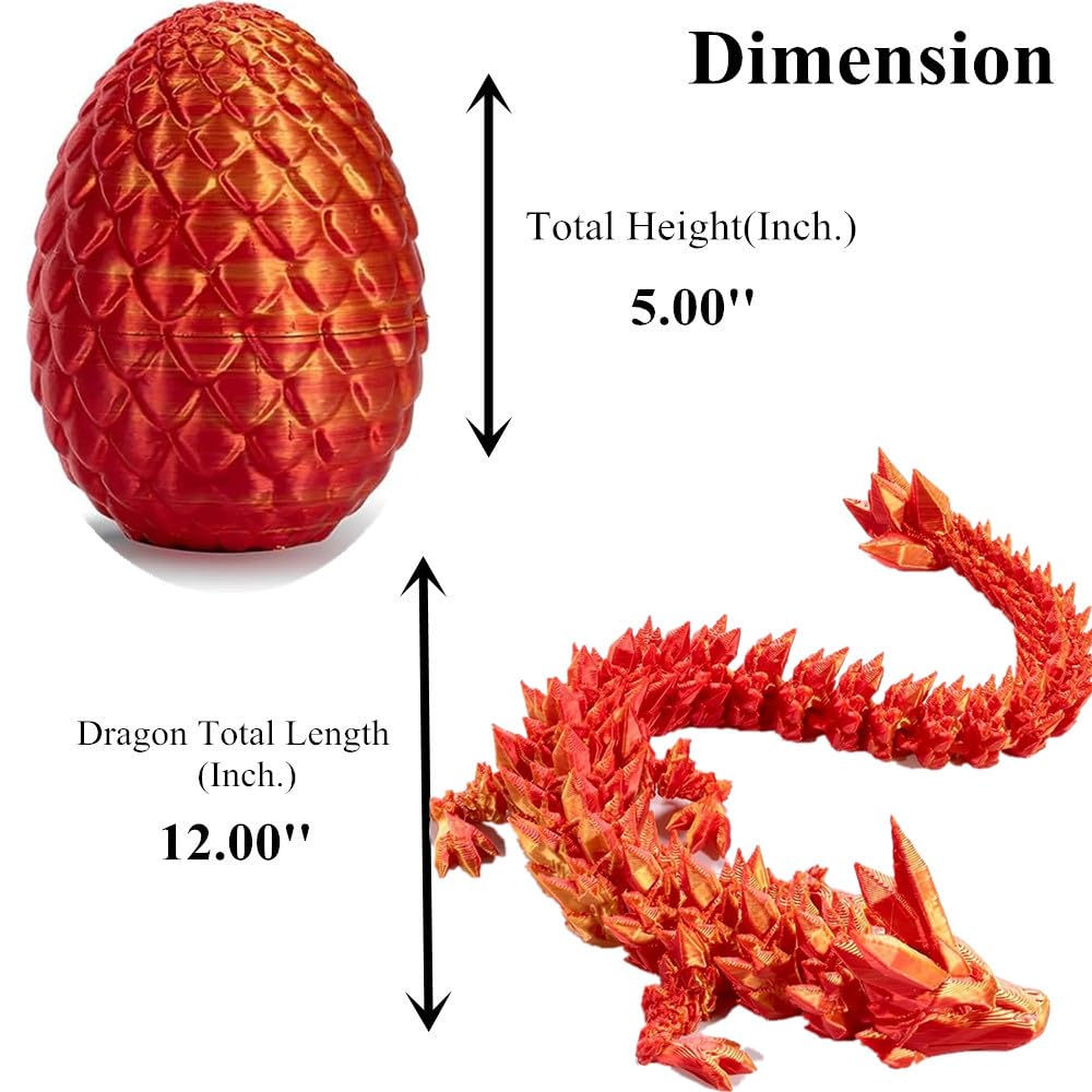Hefandaishu Easter Egg Dragon Egg 12In Dragon Toy 3D Printed Dragon Fidget Toys 3D Printed Dragon Egg With Articulated Dragon In