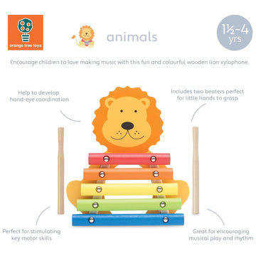 Orange Tree Toys: Xylophone: Lion - Wooden Musical Instrument Toy W/ 2 Drumsticks, Animal Shaped, Colorful Developmental Toy, Toddler & Kids, Ages 3+