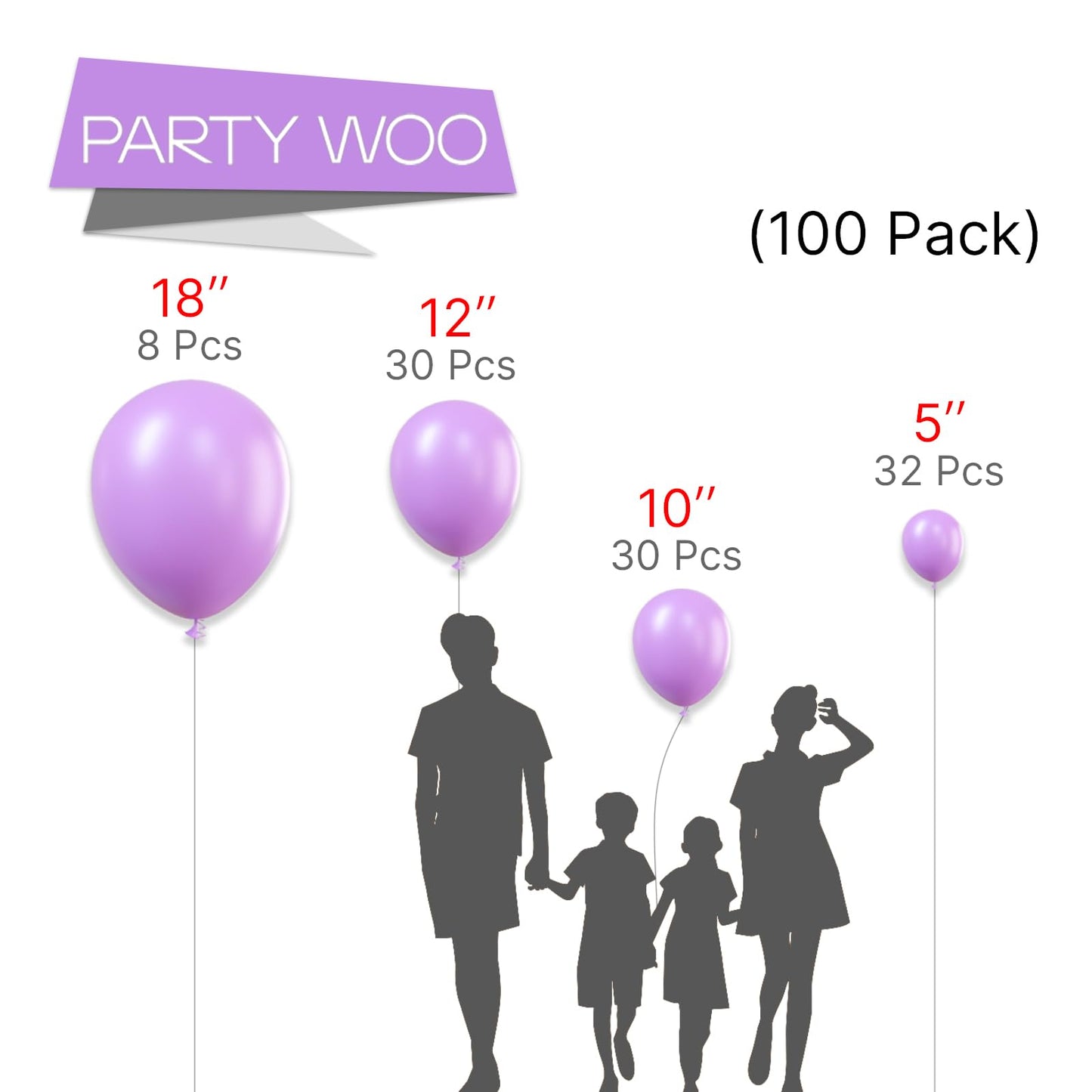 Partywoo Lavender Balloons 100 Pcs Purple Balloons Light Purple Balloons Different Sizes Pack Of 18 12 10 5 Inch Pastel Purple Balloon Arch Kit Balloon Garland As Birthday Party Decorations Purple-Q10