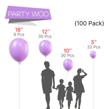 Partywoo Lavender Balloons 100 Pcs Purple Balloons Light Purple Balloons Different Sizes Pack Of 18 12 10 5 Inch Pastel Purple Balloon Arch Kit Balloon Garland As Birthday Party Decorations Purple-Q10