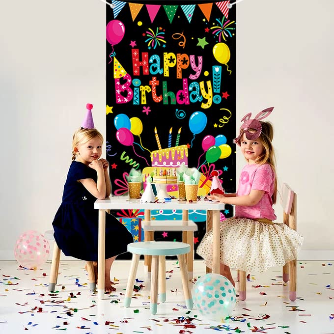 Gya Colorful Kids Birthday Party Door Banner Children Newborn Baby Shower Happy Birthday Background Balloons Candy Bar Gifts Bac