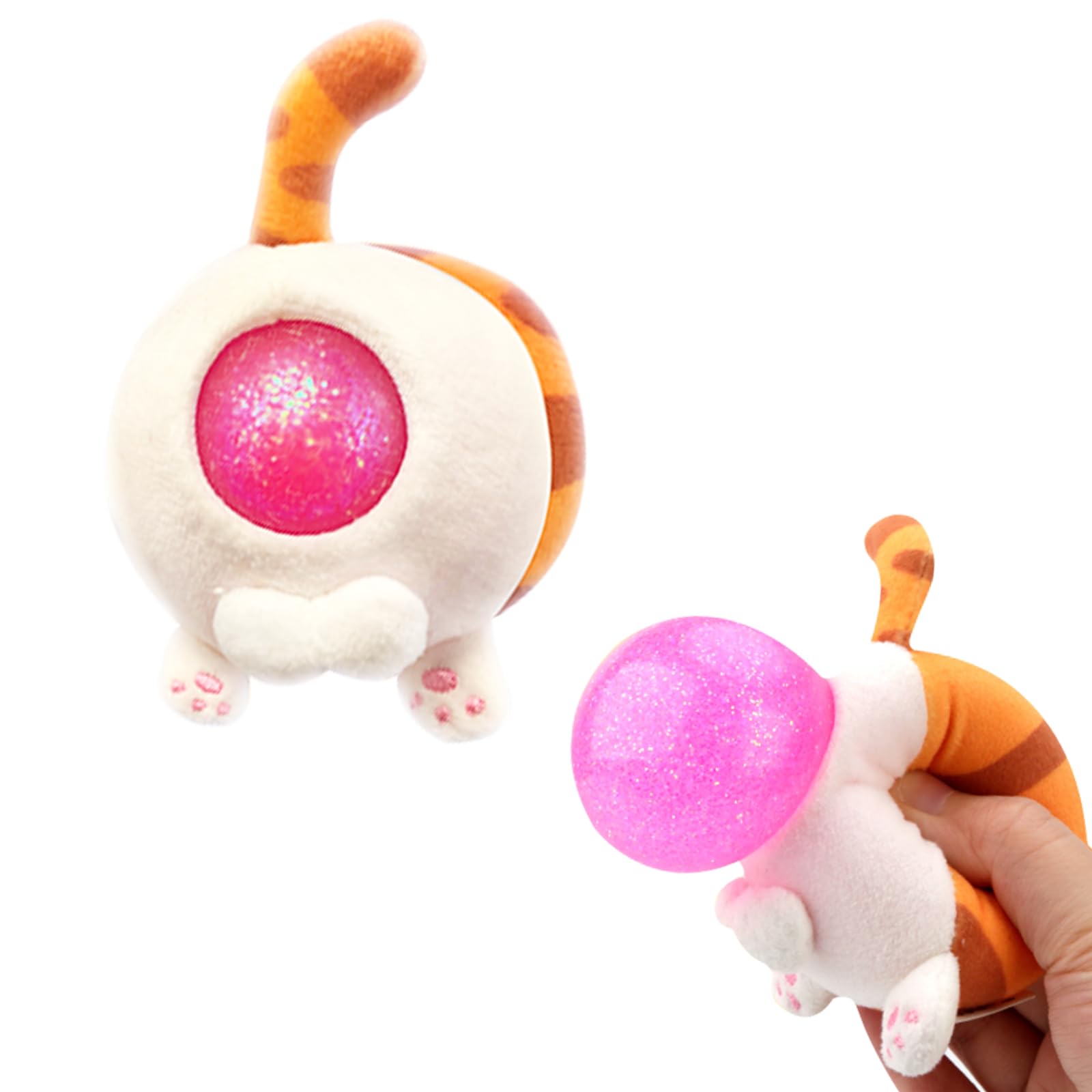 Stress Buster Stress Reliever for Kids/mature-themed Plushie Pinch Decompression Vent Ball Soft Beads -Squeeze Squishy Ball with Plushie Cover(Ginger Cat)
