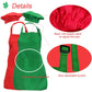 multifuns 2 Sets Green&Red Kids Apron and Chef Hat Set-Childrens Kids Apron for Girls Boys Cooking Painting Baking Wear 5-12 Age