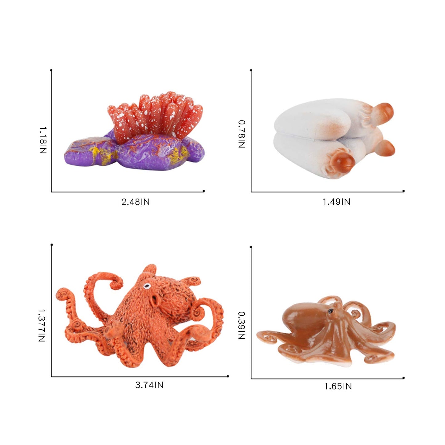 Fantarea 4 PCS Sea Marine Animal Figures Ocean Creatures Action Models Life Cycle Octopus Figure Ornament Cake Toppers Party Fav