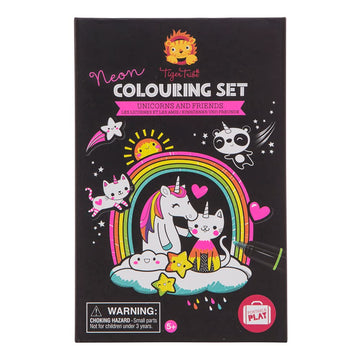 Tiger Tribe Neon Coloring Set - Unicorns & Friends, 1 Count, Multicolor, Magnetic Storage Box, Kid Age 4+