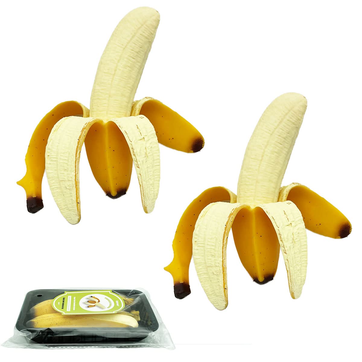 Eutreec Squishy Banana Squeeze Toys, Soft TPR, 2-Pack, Peeled Banana, Stress Relief for Kids and Adults