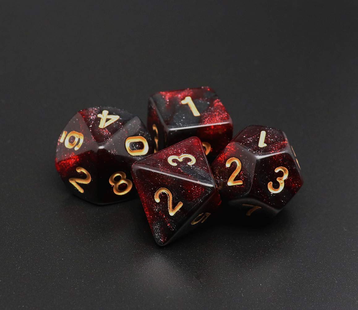 Creebuy Dnd Dice Set 7Pcs Red Mix Black Nebula Dice For Dungeon And Dragons D&D Rpg Role Playing Games Polyhedral Dice