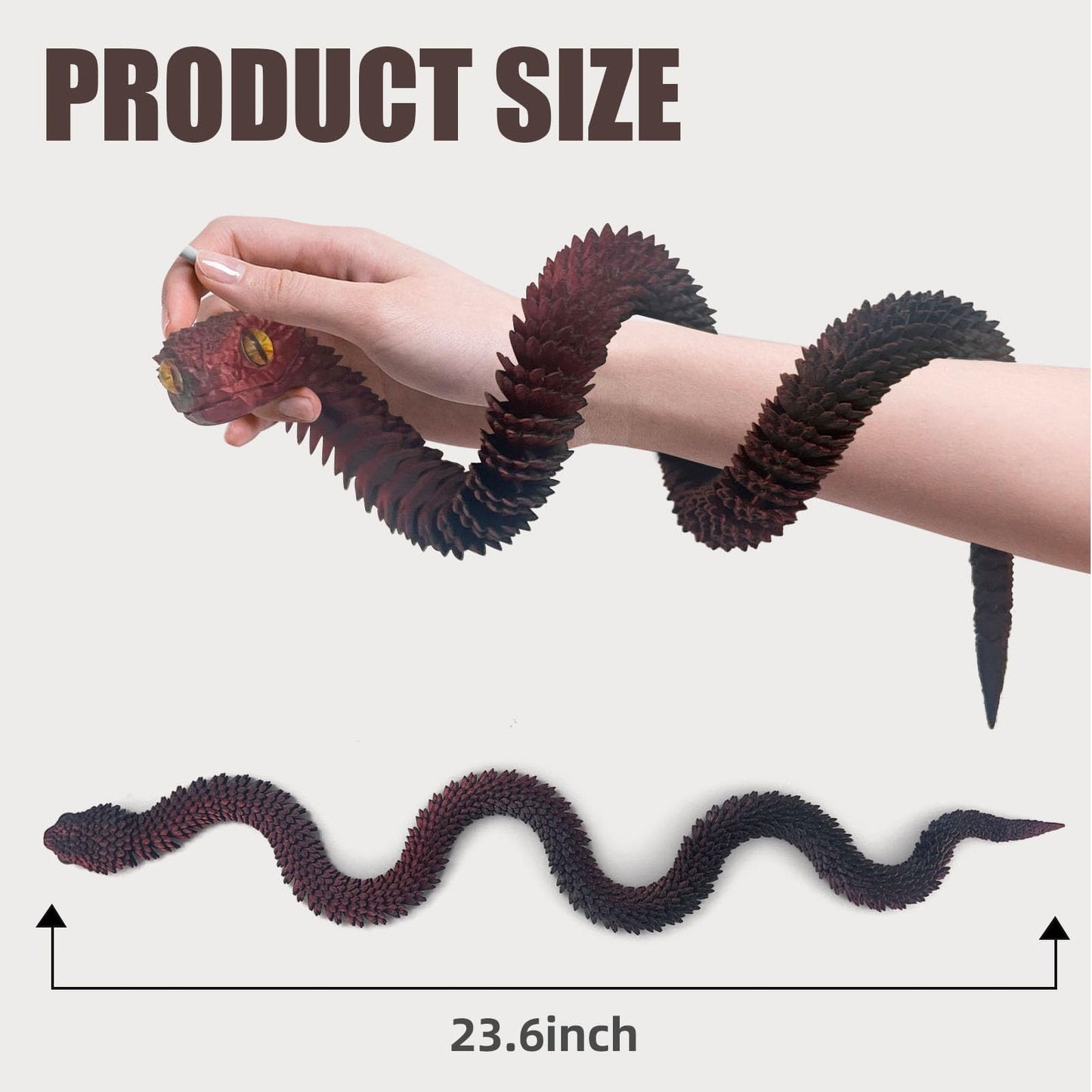 Binvin 24 In 3D Printed Snake Viper, Articulated Snake Toy, 3D Printed Animal Model, Red Black