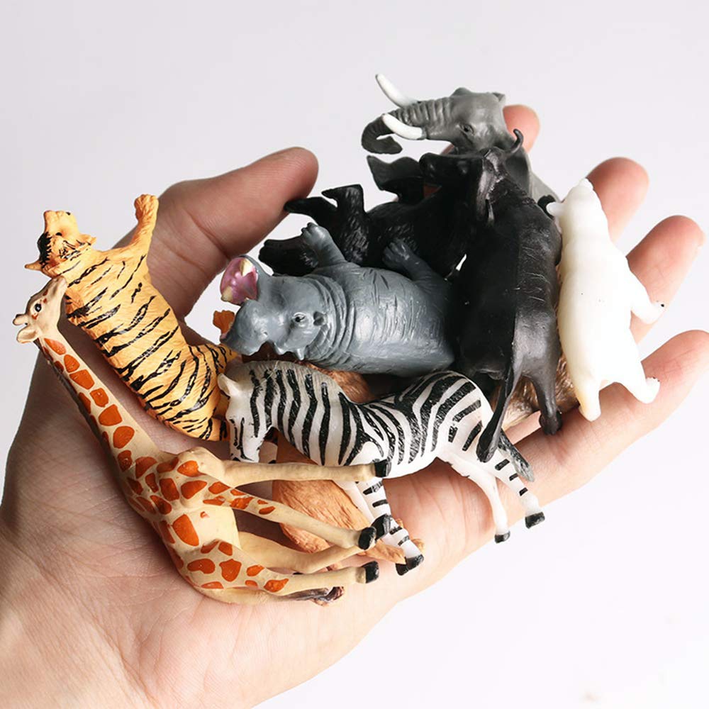 12 Pcs Realistic Small Wild Animal Figures, Plastic Safari Animal Figurines Educational Science Project Model Playset With Tiger Lion Giraffe Orangutan Zebra Bear Buffalo Elephant Rhinoceros Hippo
