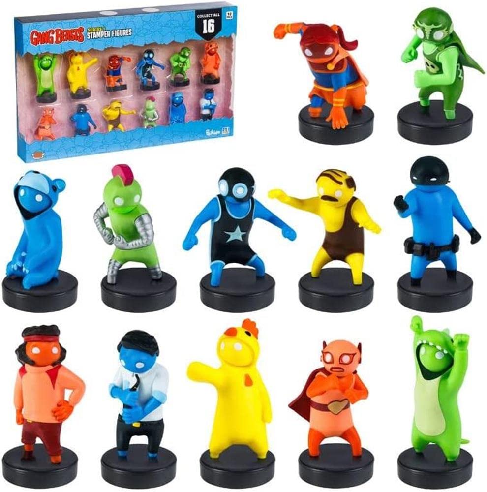P.M.I. Gang Beasts Ink Stamper 12pk - Rubber Wrestler Bear & Chicken Party Favors, 2" x 2"