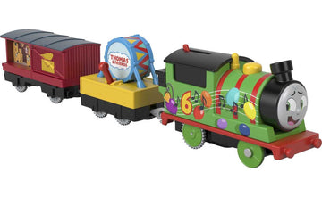 Thomas & Friends Motorized Toy Train Party Percy Battery-Powered Engine With Drum Cargo & Mail Car For Preschool Pretend Play Kids Ages 3+ Years