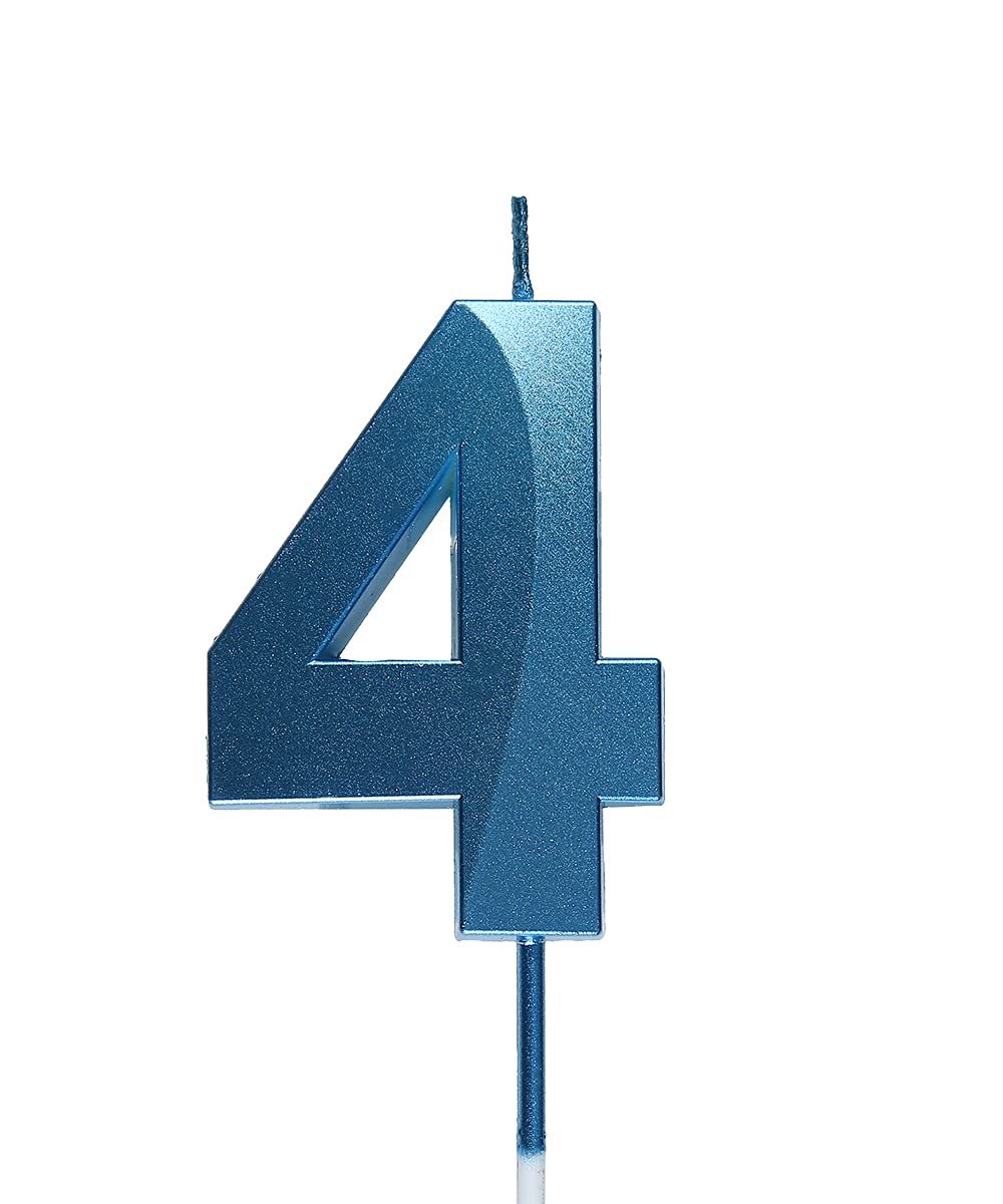 Qj-solar 2.76 inch Blue 4 Birthday Candles,3D Number 4th Cake Topper for Birthday Decorations No 14 40 41 42 43 44 45 46 47 48 4