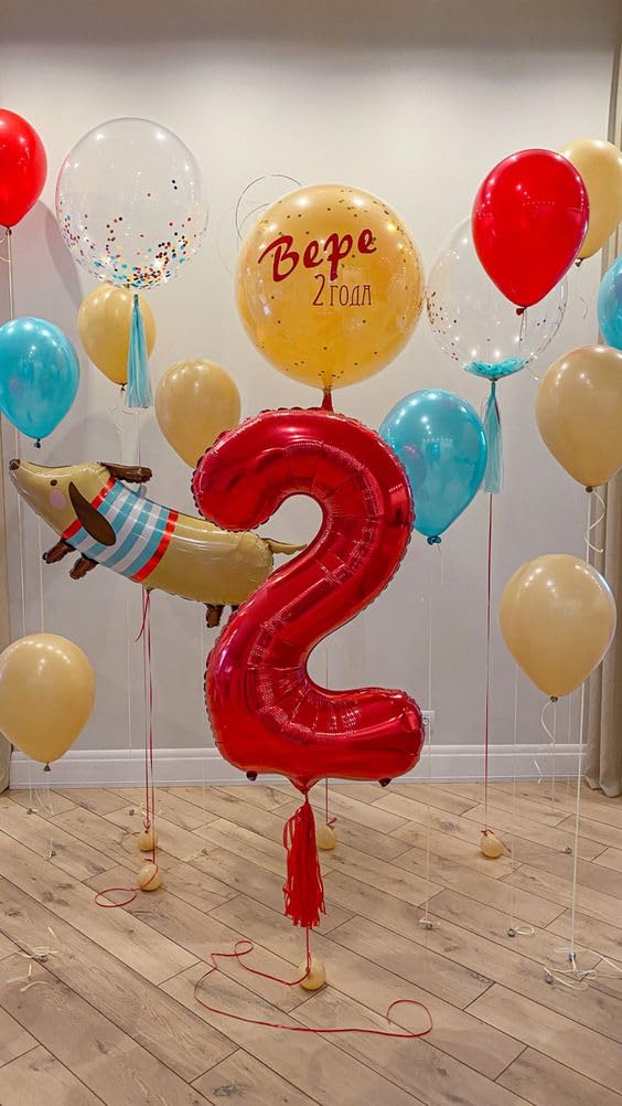 Red 2 Balloon, Number Balloon 40 Inch, Two Balloon Number Birthday Decorations, Second 2Nd For Spiderman Miraculous Ladybug Minn