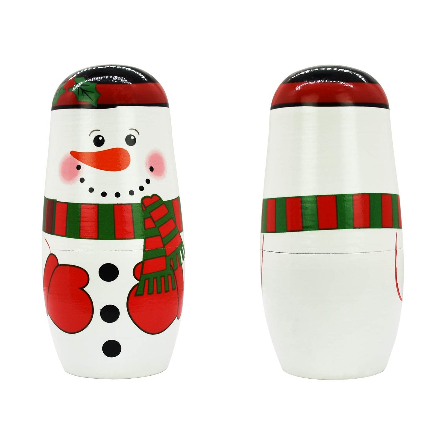 Tphon 5 Piece Wooden Nesting Dolls - Cute Handmade Santa Snowman Stacking Toy for Kids - Perfect for Christmas and Birthdays