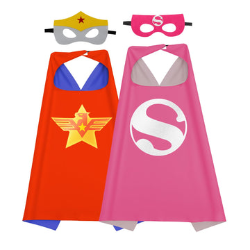 Riorand Kids Superhero Capes And Masks, Ideal For Boys And Girls Cosplay,Birthday Party,Christmas,Halloween Dress Up Red+Pink01