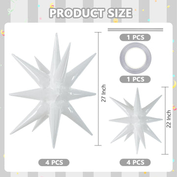 Toniful 8 Pcs White Star Foil Balloons Large Star Balloons White Explosion Star Mylar Balloons For Party Backdrop Christmas New