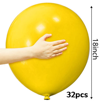 32Pcs Yellow Big Balloons 18 Inch, Round Large Latex Party Balloons For Birthday Wedding Decorations. (Yellow)