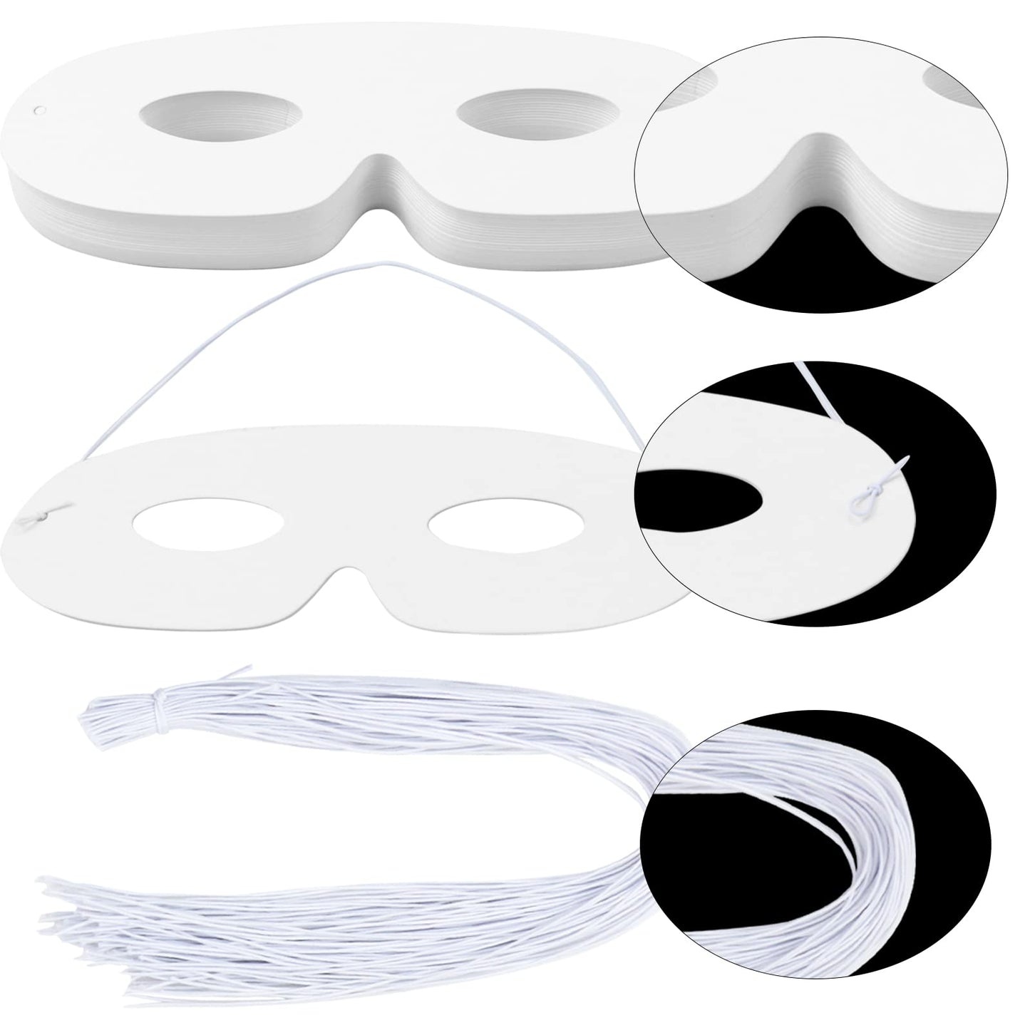 Tecmisse 100 Pack White Paper Eye Masks, Plain Masquerade Mask Blank Masks Decorate for Cos-Play, Halloween Party