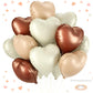 12 Pcs Heart Balloons, 18 inch CreamBrown Heart Shaped Balloons, Big Heart Helium Balloons, Neutral Heart Foil Balloons for Wedd