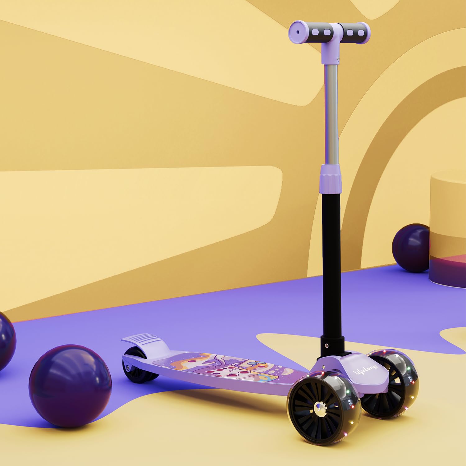 Lifelong Llks14 Kick Scooter With Adjustable Height & Led Wheels (Max User Weight: 50Kg) Kids Scooter (Purple & Black, Pack Of 1