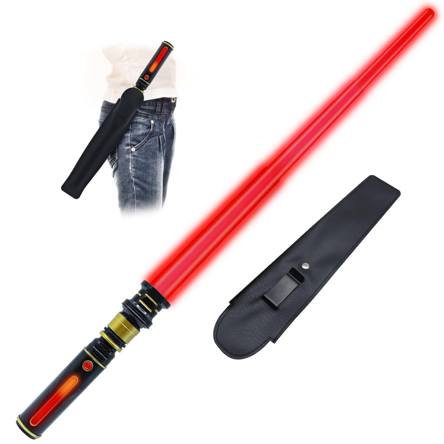 Light Up Saber for Kids  Red Light decorative replica blades with FX Sound  Expandable Light decorative replica blades Set for Galaxy War Fighter Warriors  Halloween Dress Up Parties (with Belt Clip)