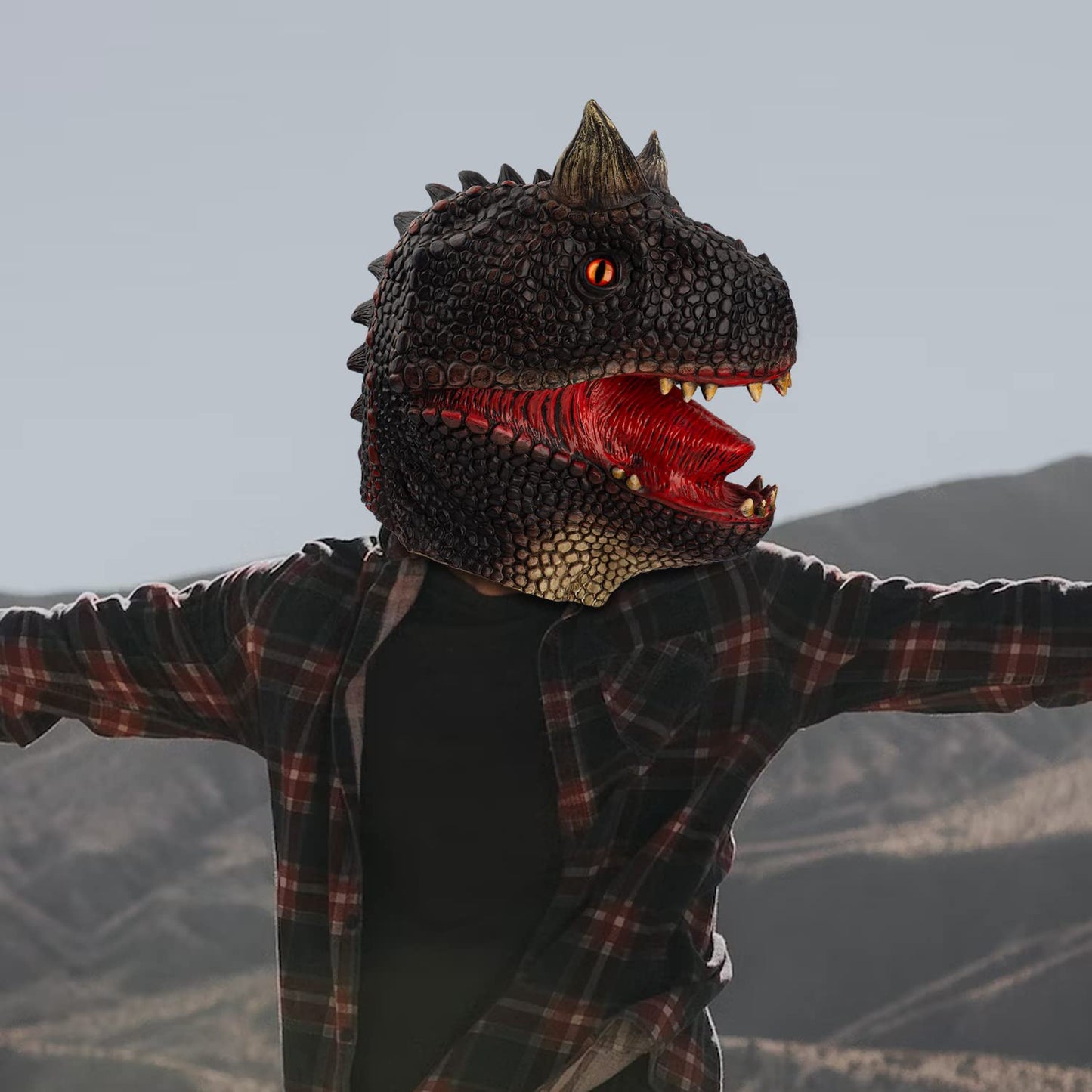 PartyHop Carnotaurus Mask Dinosaur Latex Full Head Realistic Masks Fancy Dress Costume for Halloween Party Carnival Parade