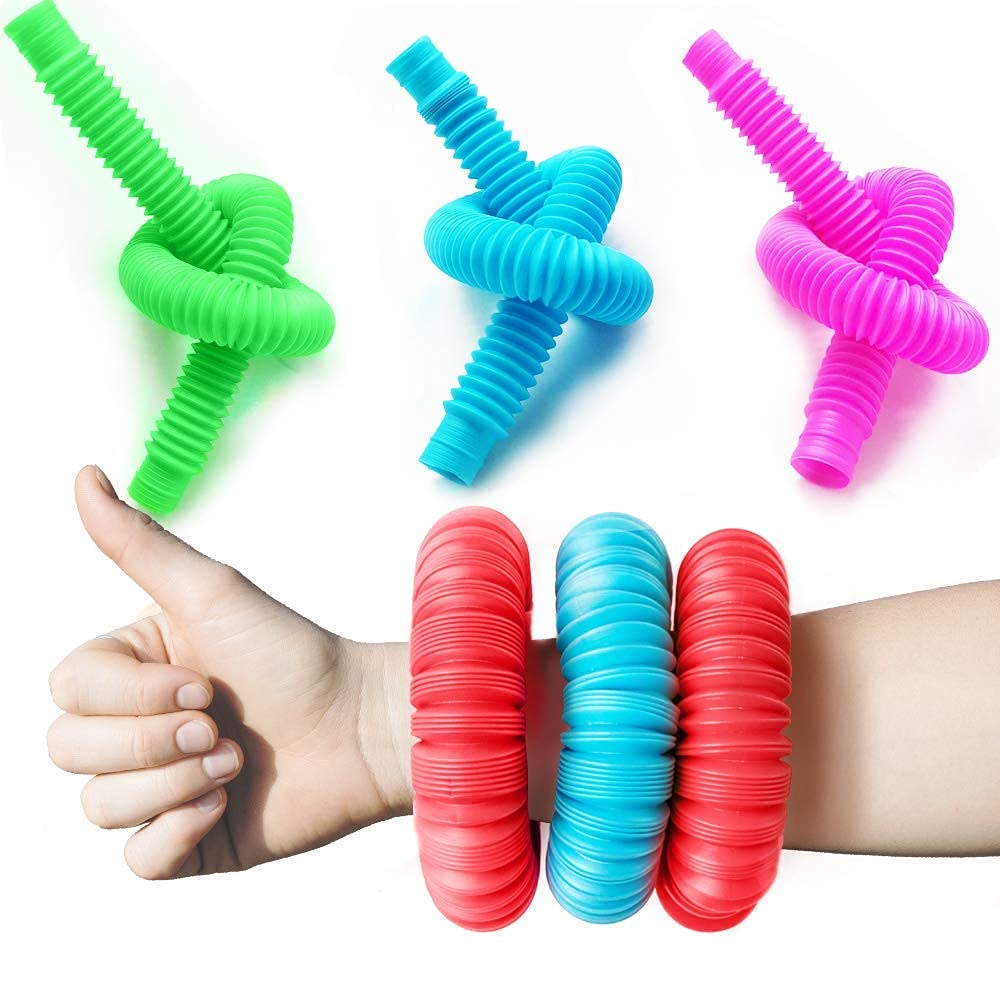 Pop Tubes Sensory Toys, Fidget Toys for Kids and Adults, Pop Multi-Color Tubes Sensory Toy (Medium-(6 Pack))