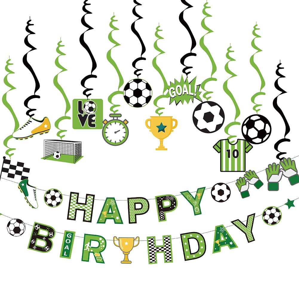 Soccer Theme Birthday Party Decorations Soccer Hanging Swirls Happy Birthday Banner For Kids Boys Football Party Supplies Sunbea
