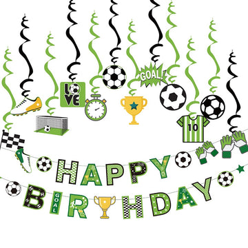 Soccer Theme Birthday Party Decorations Soccer Hanging Swirls Happy Birthday Banner For Kids Boys Football Party Supplies Sunbea