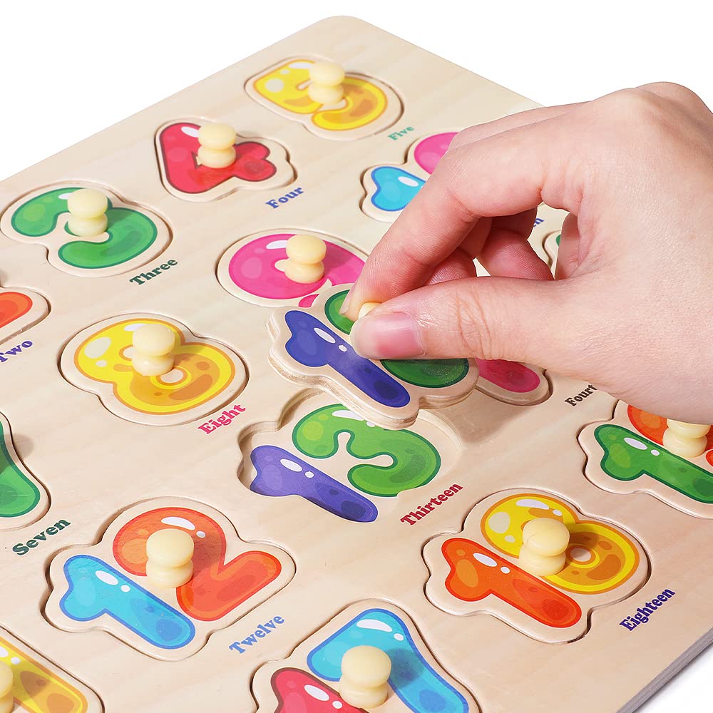 Grinnnie Wooden Peg Puzzle For Toddlers, 6 Pack Toddler Puzzles Set For 3 4 5 Years Old (Alphabet Number Shape Animal Dinosaur Vehicle), Preschool Education Learning Puzzle Toys For Girls And Boys