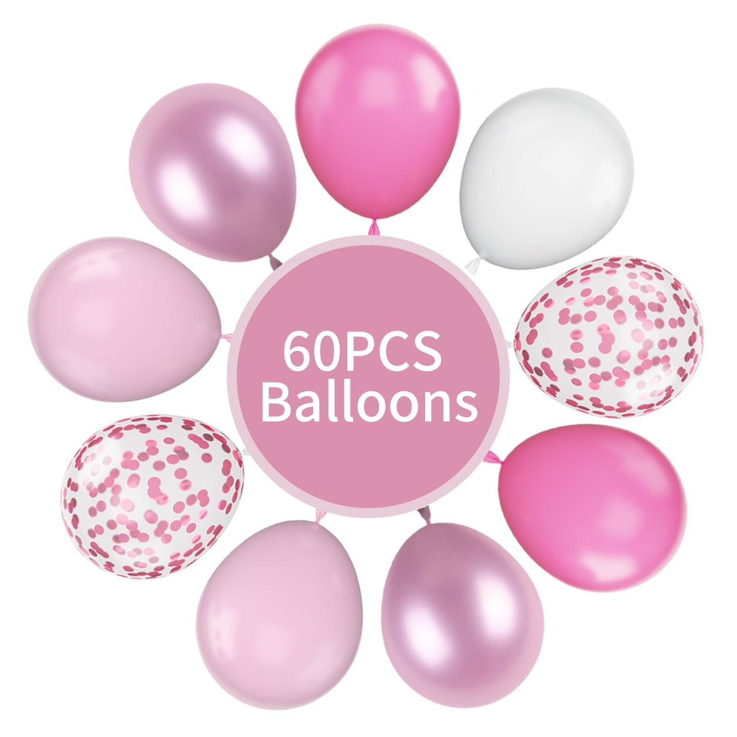 Funhot Pink Balloons, 60Pcs Pastel Pink Pearl White Latex Balloons, 12 Inch Metallic Pink Confetti Balloons Helium For Girls Pri
