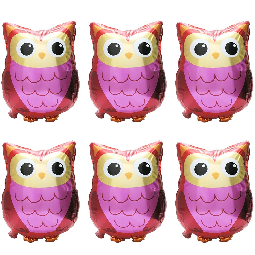 Cartoon Woodland Owl Balloons Wildlife Farm Zoo Animal Birthday Decoration Party Supplies, 6 Pack Owl Mylar Foil Balloons Jungle