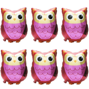 Cartoon Woodland Owl Balloons Wildlife Farm Zoo Animal Birthday Decoration Party Supplies, 6 Pack Owl Mylar Foil Balloons Jungle