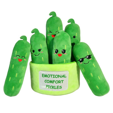 Kingwee Cute Emotional Support Pickle Plush Toys, 6 Stuffed Pickles Set In 1 Soft Plush Container, Emotional Comfort Pickles Orn
