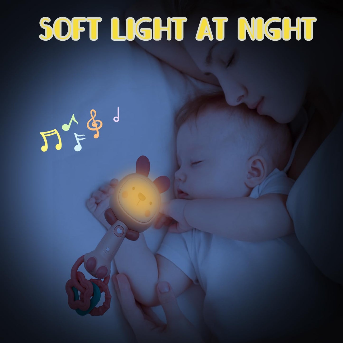 Whnkfb Baby Rattle Musical Toy, Light-Up Teething & Chew Sensory Toy For 6-12-18 Months, Bpa-Free Soft Rubber & Abs, Soothing To